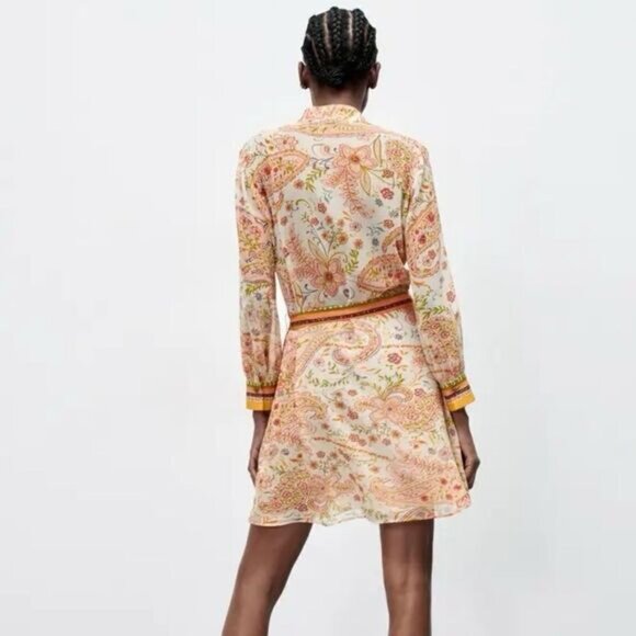 NWOT ZARA Printed Boho Tied Floral Mini Summer Dress Sz S - Picture 3 of 10
